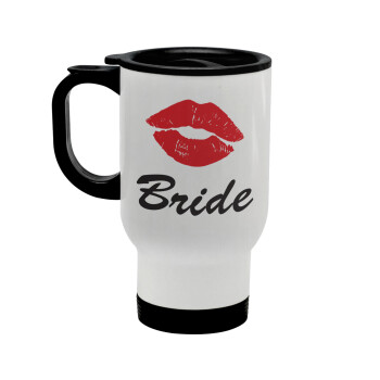 Bride kiss, Κούπα ταξιδιού ανοξείδωτη με καπάκι, διπλού τοιχώματος (θερμό) λευκή 450ml