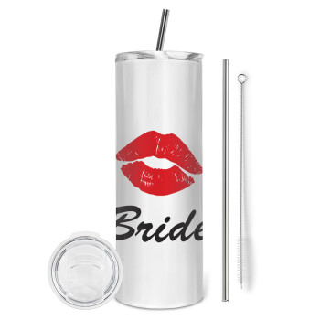 Bride kiss, Eco friendly ποτήρι θερμό (tumbler) από ανοξείδωτο ατσάλι 600ml, με μεταλλικό καλαμάκι & βούρτσα καθαρισμού