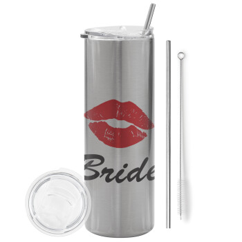 Bride kiss, Tumbler stainless steel Silver 600ml, with metal straw & cleaning brush