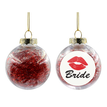Bride kiss, Χριστουγεννιάτικη μπάλα δένδρου διάφανη με κόκκινο γέμισμα 8cm