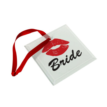 Bride kiss, Χριστουγεννιάτικο στολίδι γυάλινο τετράγωνο 9x9cm