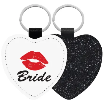 Bride kiss, Μπρελόκ PU δερμάτινο glitter καρδιά ΜΑΥΡΟ