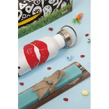 Bride kiss, Πασχαλινή Λαμπάδα με παγούρι μεταλλικό (620ml, stainless steel) & κερί αρωματικό πλακέ (30cm) (ΤΙΡΚΟΥΑΖ)