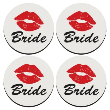 Bride kiss, ΣΕΤ 4 Σουβέρ ξύλινα στρογγυλά (9cm)