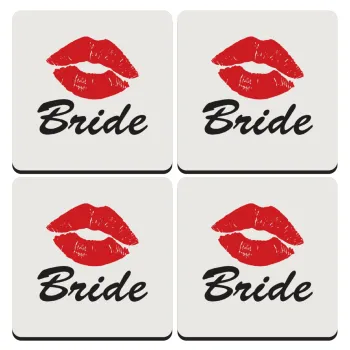 Bride kiss, ΣΕΤ 4 Σουβέρ ξύλινα τετράγωνα (9cm)