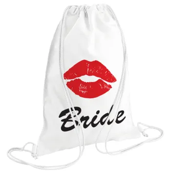 Bride kiss, Τσάντα πλάτης πουγκί GYMBAG λευκή (28x40cm)