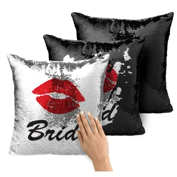 Bride kiss, Μαξιλάρι καναπέ Μαγικό Μαύρο με πούλιες 40x40cm περιέχεται το γέμισμα