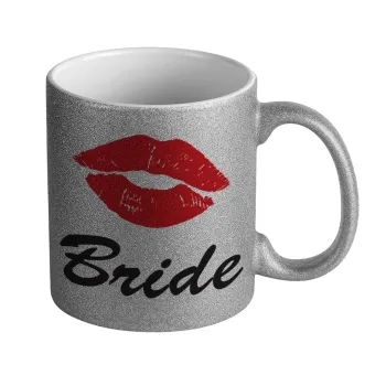 Bride kiss, Κούπα Ασημένια Glitter που γυαλίζει, κεραμική, 330ml