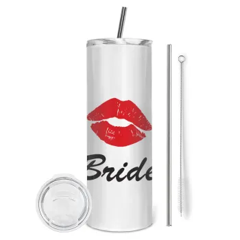 Bride kiss, Tumbler ποτήρι θερμό από ανοξείδωτο ατσάλι 600ml, με μεταλλικό καλαμάκι & βούρτσα καθαρισμού