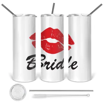 Bride kiss, Tumbler ποτήρι θερμό από ανοξείδωτο ατσάλι 600ml, με μεταλλικό καλαμάκι & βούρτσα καθαρισμού