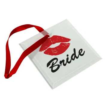 Bride kiss, Στολίδι Χριστουγεννιάτικο στολίδι γυάλινο τετράγωνο 9x9cm