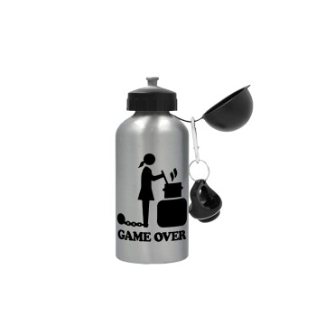Woman Game Over, Metallic water jug, Silver, aluminum 500ml
