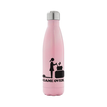 Woman Game Over, Metal mug thermos Pink Iridiscent (Stainless steel), double wall, 500ml