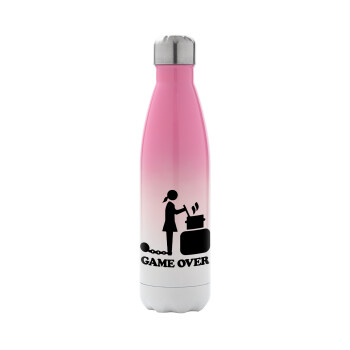 Woman Game Over, Metal mug thermos Pink/White (Stainless steel), double wall, 500ml