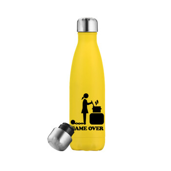 Woman Game Over, Μεταλλικό παγούρι θερμός Κίτρινος (Stainless steel), διπλού τοιχώματος, 500ml