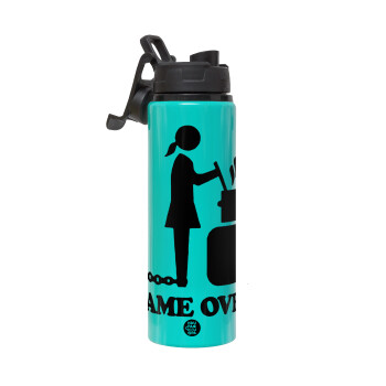 Woman Game Over, Μεταλλικό παγούρι νερού με καπάκι ασφαλείας, αλουμινίου 850ml