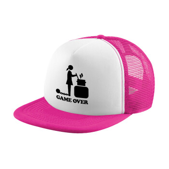 Woman Game Over, Καπέλο Ενηλίκων Soft Trucker με Δίχτυ Pink/White (POLYESTER, ΕΝΗΛΙΚΩΝ, UNISEX, ONE SIZE)