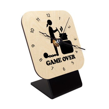 Woman Game Over, Quartz Table clock in natural wood (10cm)