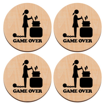 Woman Game Over, ΣΕΤ x4 Σουβέρ ξύλινα στρογγυλά plywood (9cm)