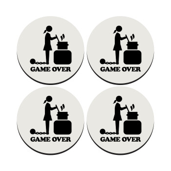 Woman Game Over, SET of 4 round wooden coasters (9cm)