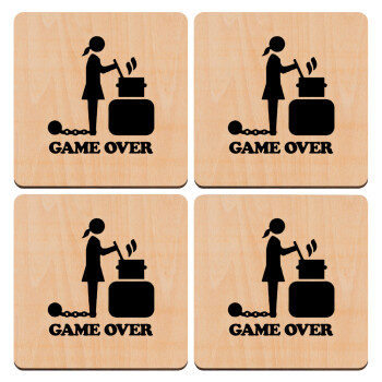Woman Game Over, ΣΕΤ x4 Σουβέρ ξύλινα τετράγωνα plywood (9cm)