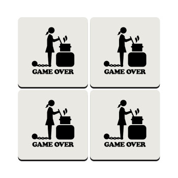 Woman Game Over, ΣΕΤ 4 Σουβέρ ξύλινα τετράγωνα (9cm)