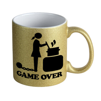 Woman Game Over, Κούπα Χρυσή Glitter που γυαλίζει, κεραμική, 330ml