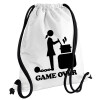 Woman Game Over, Τσάντα πλάτης πουγκί GYMBAG λευκή, με τσέπη (40x48cm) & χονδρά κορδόνια
