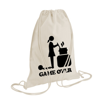 Woman Game Over, Τσάντα πλάτης πουγκί GYMBAG natural (28x40cm)