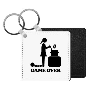 Woman Game Over, Μπρελόκ Δερματίνη, τετράγωνο ΜΑΥΡΟ (5x5cm)