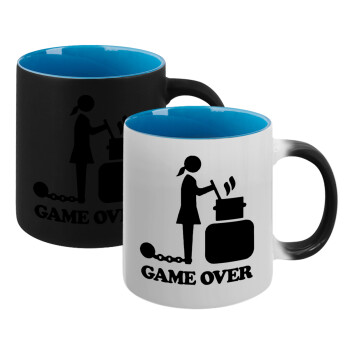 Woman Game Over, Κούπα Μαγική εσωτερικό μπλε, κεραμική 330ml που αλλάζει χρώμα με το ζεστό ρόφημα (1 τεμάχιο)