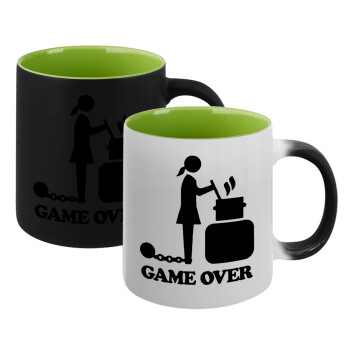 Woman Game Over, Κούπα Μαγική εσωτερικό πράσινο, κεραμική 330ml που αλλάζει χρώμα με το ζεστό ρόφημα (1 τεμάχιο)