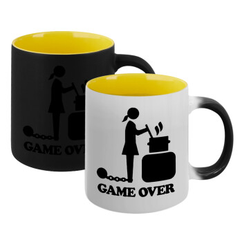 Woman Game Over, Κούπα Μαγική εσωτερικό κίτρινη, κεραμική 330ml που αλλάζει χρώμα με το ζεστό ρόφημα (1 τεμάχιο)