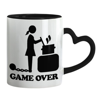 Woman Game Over, Mug heart black handle, ceramic, 330ml