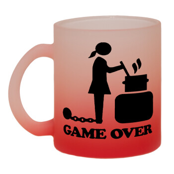 Woman Game Over, Κούπα γυάλινη δίχρωμη με βάση το κόκκινο ματ, 330ml