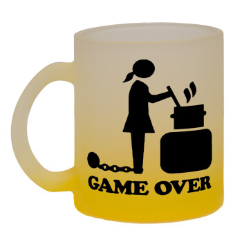 Woman Game Over, Κούπα γυάλινη δίχρωμη με βάση το κίτρινο ματ, 330ml