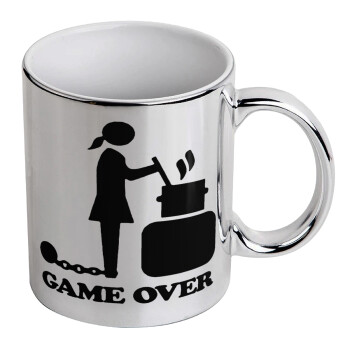 Woman Game Over, Κούπα κεραμική, ασημένια καθρέπτης, 330ml