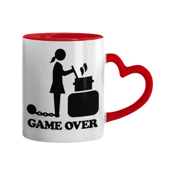 Woman Game Over, Mug heart red handle, ceramic, 330ml