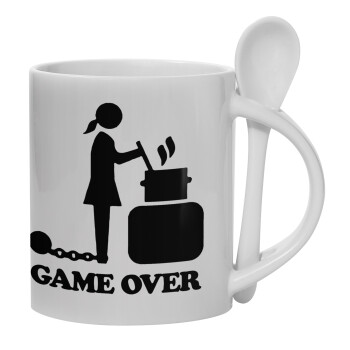Woman Game Over, Ceramic coffee mug with Spoon, 330ml (1pcs)