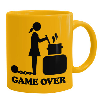 Woman Game Over, Ceramic coffee mug yellow, 330ml (1pcs)