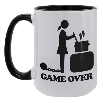 Woman Game Over, Κούπα Mega 15oz, κεραμική Μαύρη, 450ml