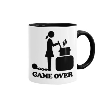 Woman Game Over, Κούπα χρωματιστή μαύρη, κεραμική, 330ml