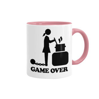 Woman Game Over, Κούπα χρωματιστή ροζ, κεραμική, 330ml