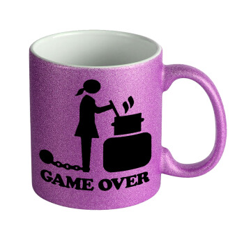 Woman Game Over, Κούπα Μωβ Glitter που γυαλίζει, κεραμική, 330ml