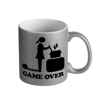 Woman Game Over, Κούπα Ασημένια Glitter που γυαλίζει, κεραμική, 330ml