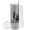 Tumbler stainless steel Silver 600ml, with metal straw & cleaning brush
