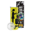 Neon Yellow Travel Tumbler, with metal straw (Stainless steel 304 Food grade, BPA free, 600ml)