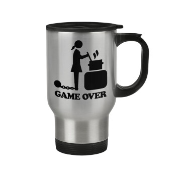 Woman Game Over, Stainless steel travel mug with lid, double wall 450ml