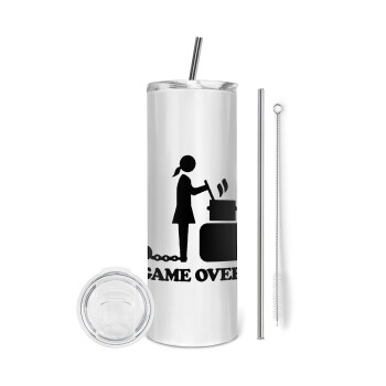 Woman Game Over, Eco friendly stainless steel tumbler 600ml, with metal straw & cleaning brush