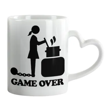 Woman Game Over, Κούπα καρδιά χερούλι λευκή, κεραμική, 330ml